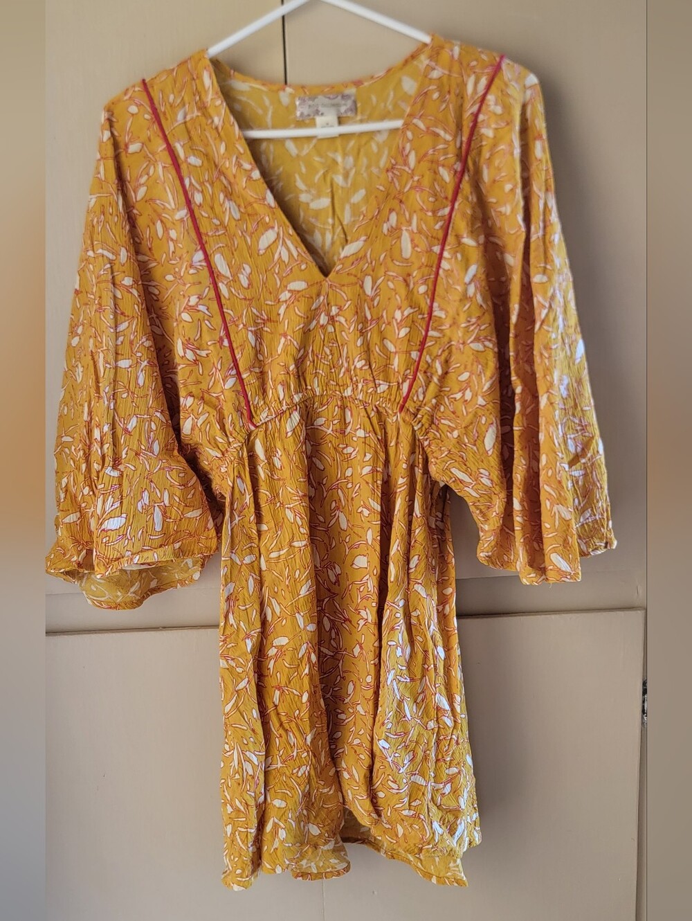Women's Midi Mustard Floral Dress-Cover Up M